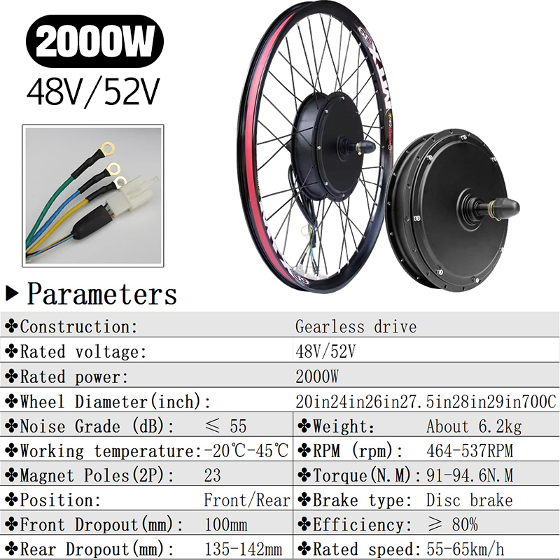 MTX39 48 فولت/52 فولت 2000 واط - مراجعة Gearless Hub Motor Conversion Kit 2000W With Display وسعره